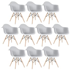 Kit 10 Cadeiras Charles Eames Eiffel Daw Com Braços E Pés De Madeira Clara Cinza Claro