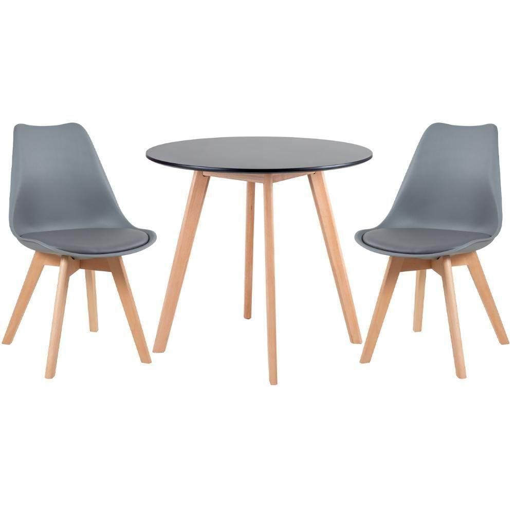 Mesa Redonda 80cm Preto + 2 Cadeiras Cinza Escuro