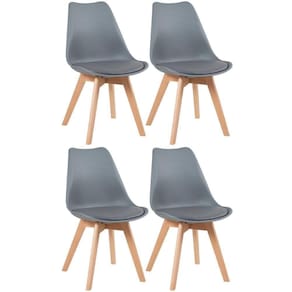 Kit 4 Cadeiras Com Assento Estofado Cinza Escuro