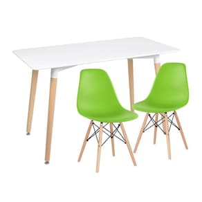 Kit Mesa De Jantar 60 X 120cm Branco 2 Cadeiras Verde Claro