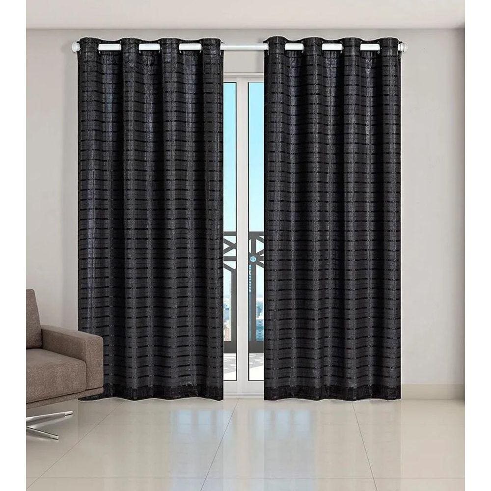 Cortina Voil Xadrez Sala, Quarto E Cozinha 6,00 X 2,50 Preto