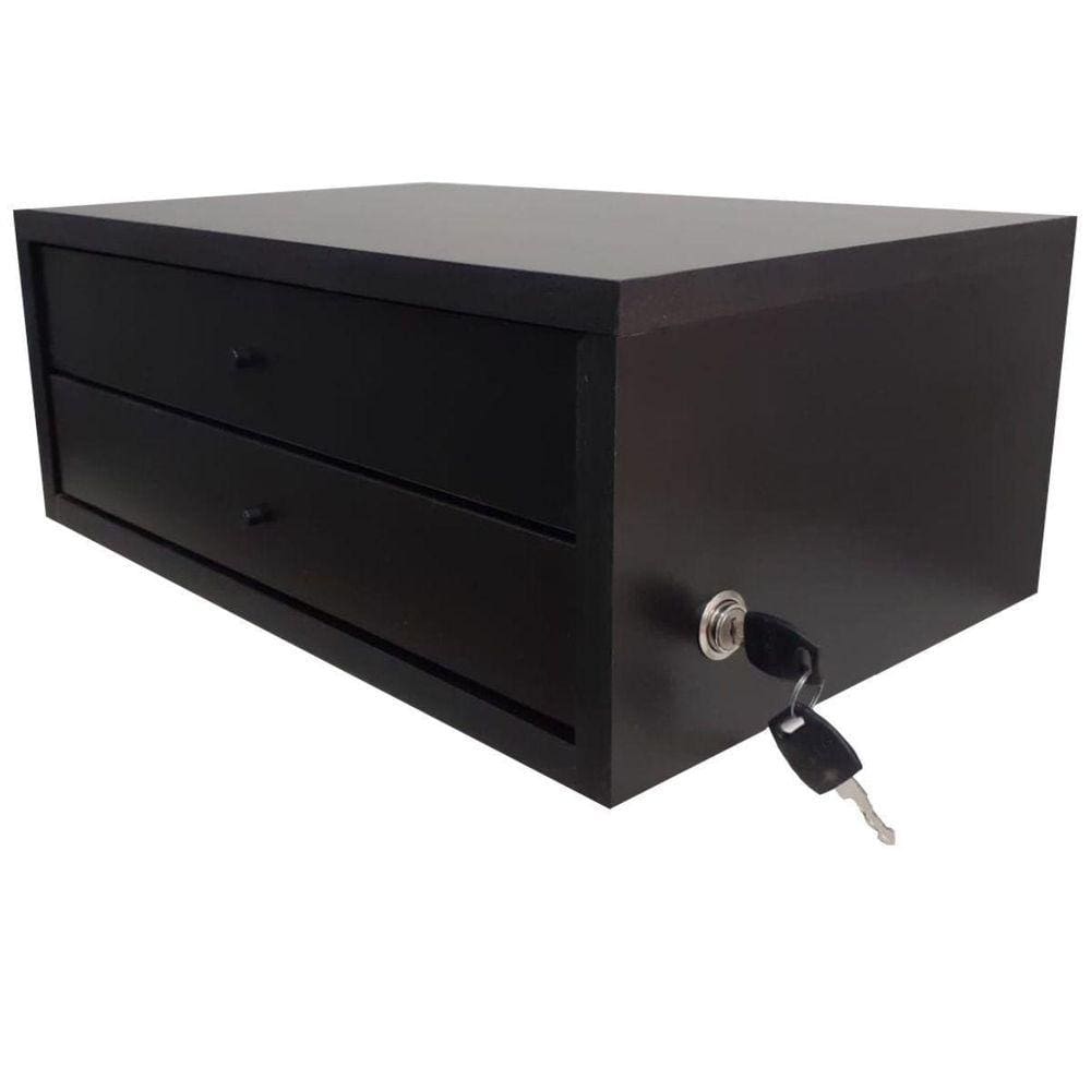 Suporte Monitor Mdf C/2 Gavetas Preto 40,5X26,5X16 Chave