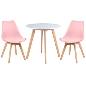 Mesa De Jantar Redonda 70 Cm Branco + 2 Cadeiras Rosa Claro