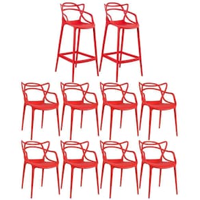Kit 8 Cadeiras + 2 Banquetas Altas Masters Allegra Vermelho Vermelho