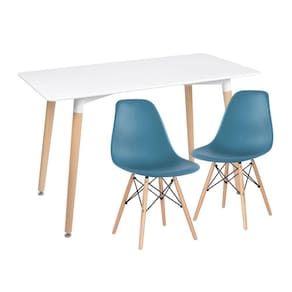 Kit - Mesa De Jantar Retangular Eames 60 X 120 Cm Branco + 2 Cadeiras Eiffel Dsw Turquesa