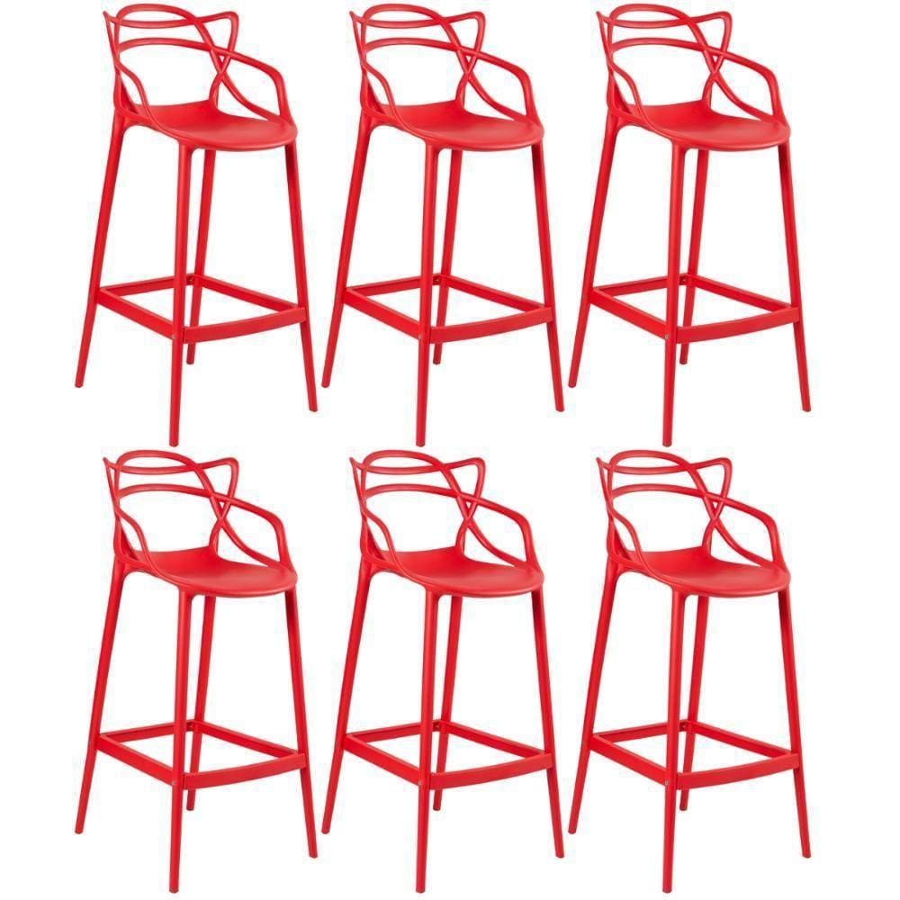 Kit 6 Banquetas Altas Masters Allegra 76 Cm Vermelho
