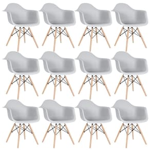 Kit 12 Cadeiras Charles Eames Eiffel Daw Com Braços E Pés De Madeira Clara Cinza Claro
