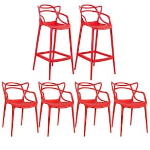 Kit 4 Cadeiras + 2 Banquetas Altas Masters Allegra Vermelho