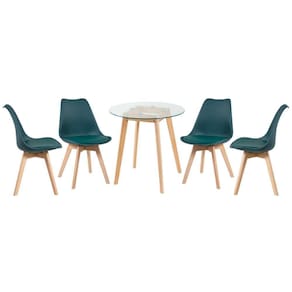 Mesa Redonda 70cm + 4 Cadeiras Verde Escuro Verde-Escuro