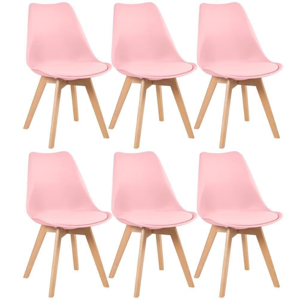 Kit 6 Cadeiras Com Assento Estofado Rosa Claro