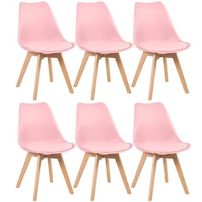Kit 6 Cadeiras Com Assento Estofado Rosa Claro