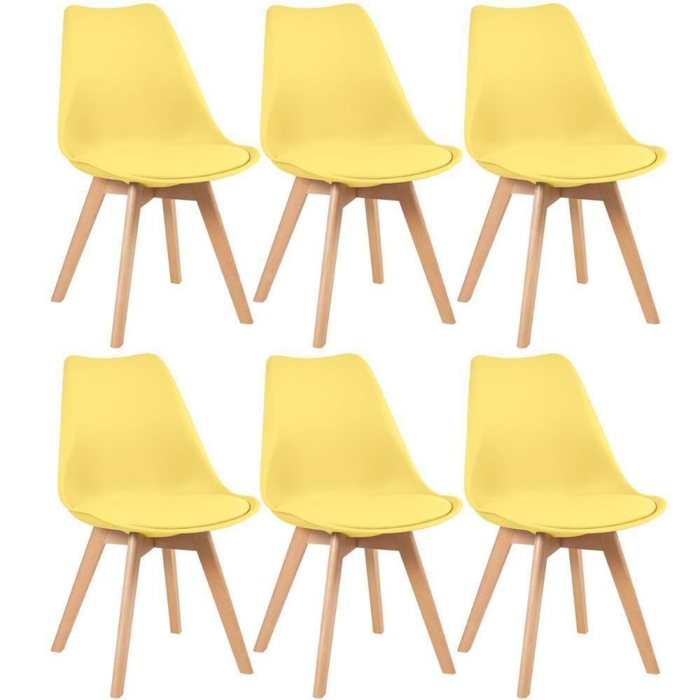 Kit 6 Cadeiras Com Assento Estofado Amarelo