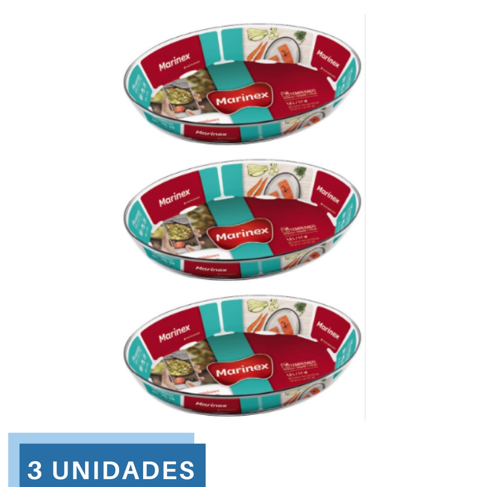 3 Assadeira Marinex Oval Vidro 1,6L Assado Doce Torta Nadir