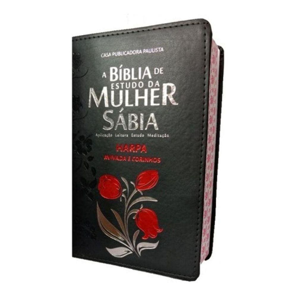 Bíblia De Estudo Mulher Sábia Letra G Tulipa Capa Preta Harp