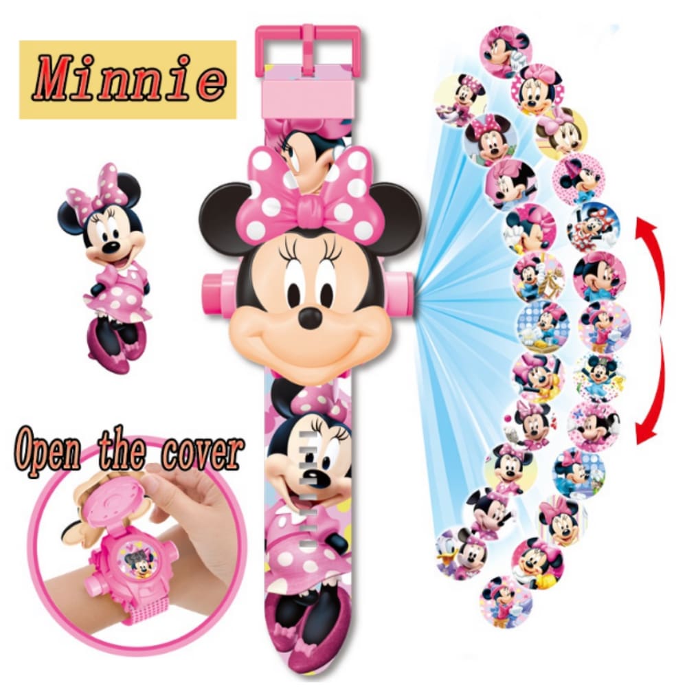 Relógio Infantil Minnie 3D com Projetor de 24 Imagens