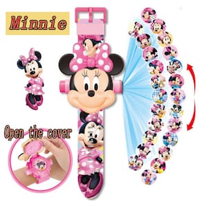Relógio Infantil Minnie 3D com Projetor de 24 Imagens
