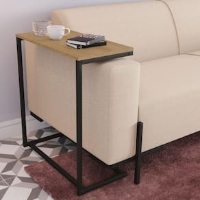 Mesa Apoio Lateral Sofá Industrial Vintage Metal e Madeira