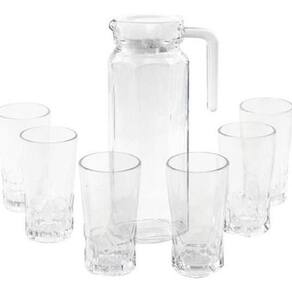 Jarra De Vidro Com 6 Copos Tampa Água Suco 1800Ml