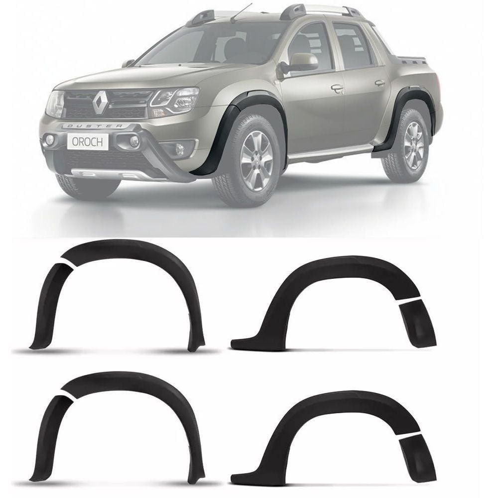 Jogo Alargador de Para-Lama Renault Oroch 2015 2016 2017 2018 2019 2020 - 8 Peças - Preto ou Cinza