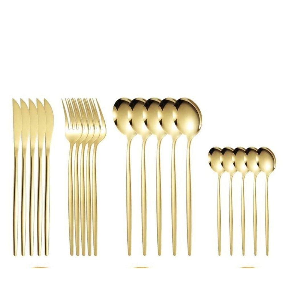 Faqueiro De Luxo Dourado Talheres De Aço Inoxidavel 24Peças