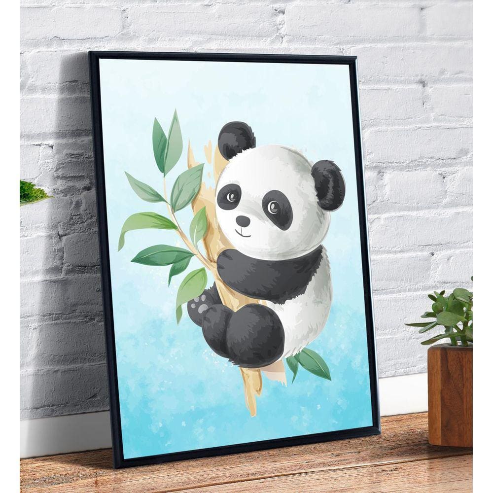 Panda Desenho Animais Roxo Infantil Quadro Canvas 140x90cm