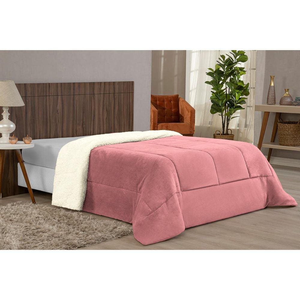 Cobertor De Sherpa Grosso E Quente Casal Queen Rosê