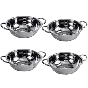 Kit 4 Escorredor Inox Arroz Macarrão Peneira De Cozinha 25Cm