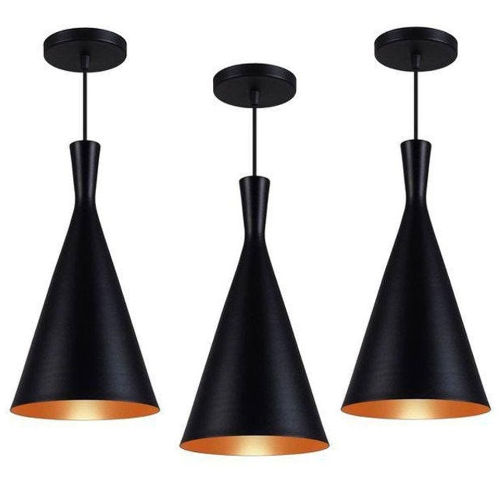 Kit 3 Luminária  Funil Canadá Preto E Cobre