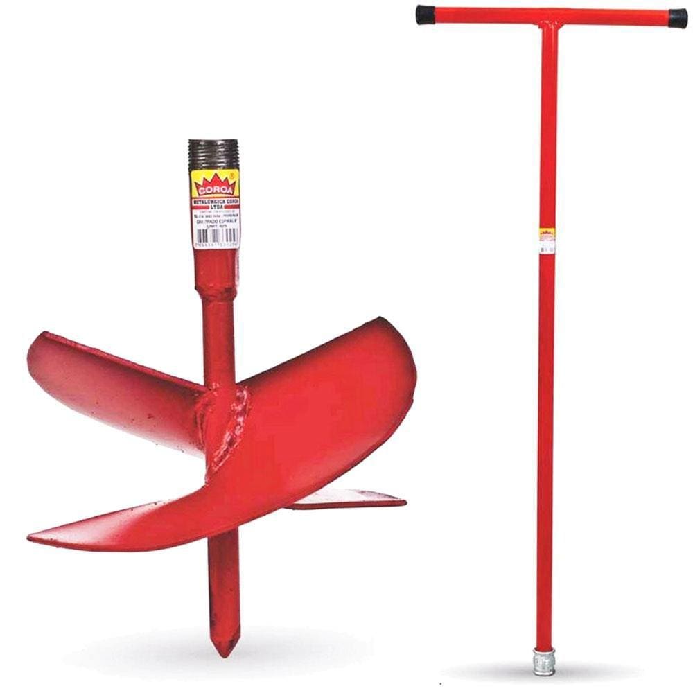 Kit Cavadeira Espiral Broca Trado Perfurar Coroa 8” + Cabo Coroa 3/4” 1 Metro