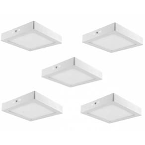 Kit 5 Luminária Led Sobrepor 18W Quadrada Branco Frio 6000K