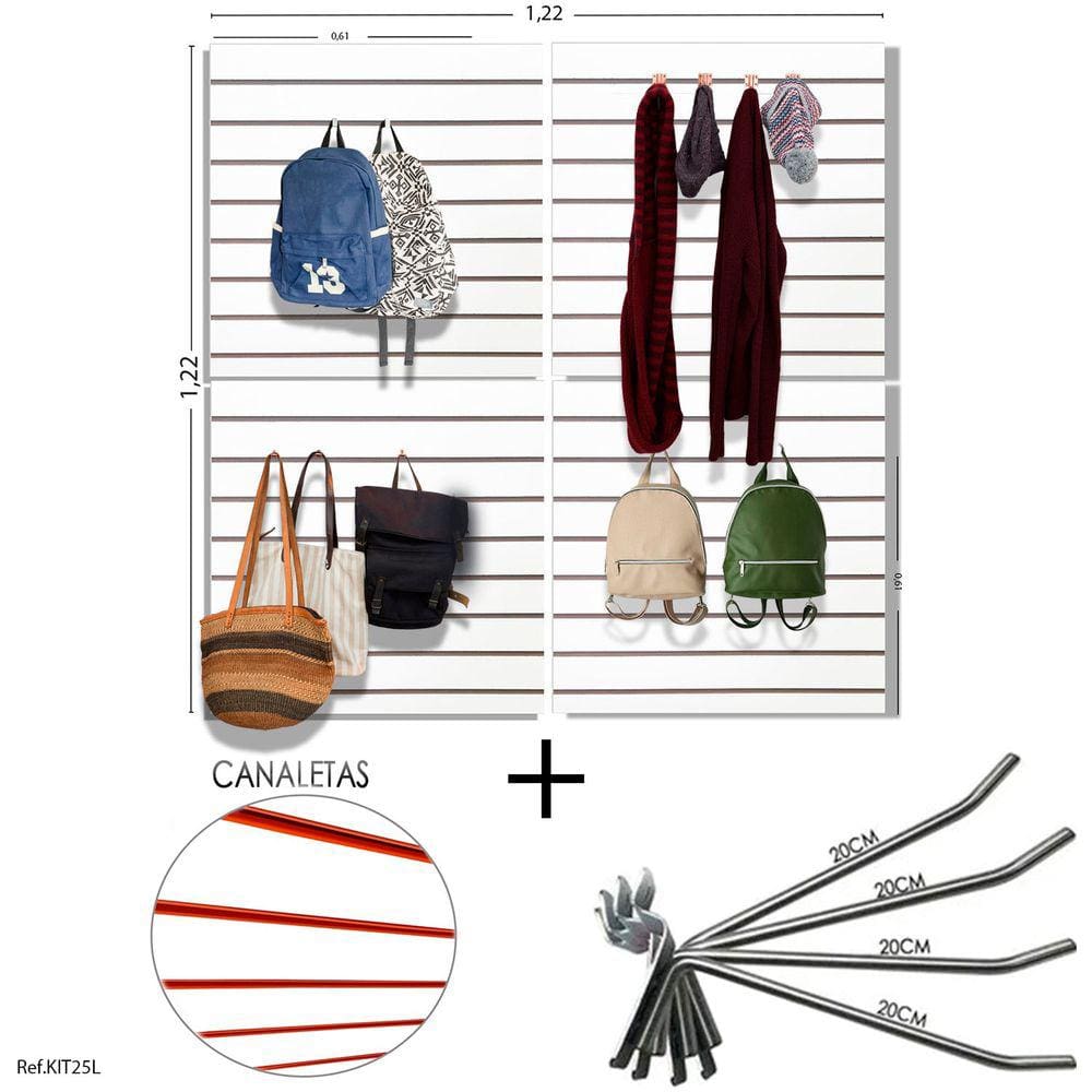 4 Paineis Canaletados - 0,61 X 0,61 + 50 Ganchos 20CM + Canaleta LARANJA