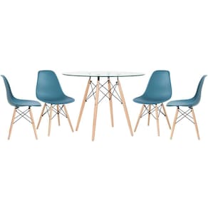 Mesa Redonda Eames 100cm + 4 Cadeiras Turquesa