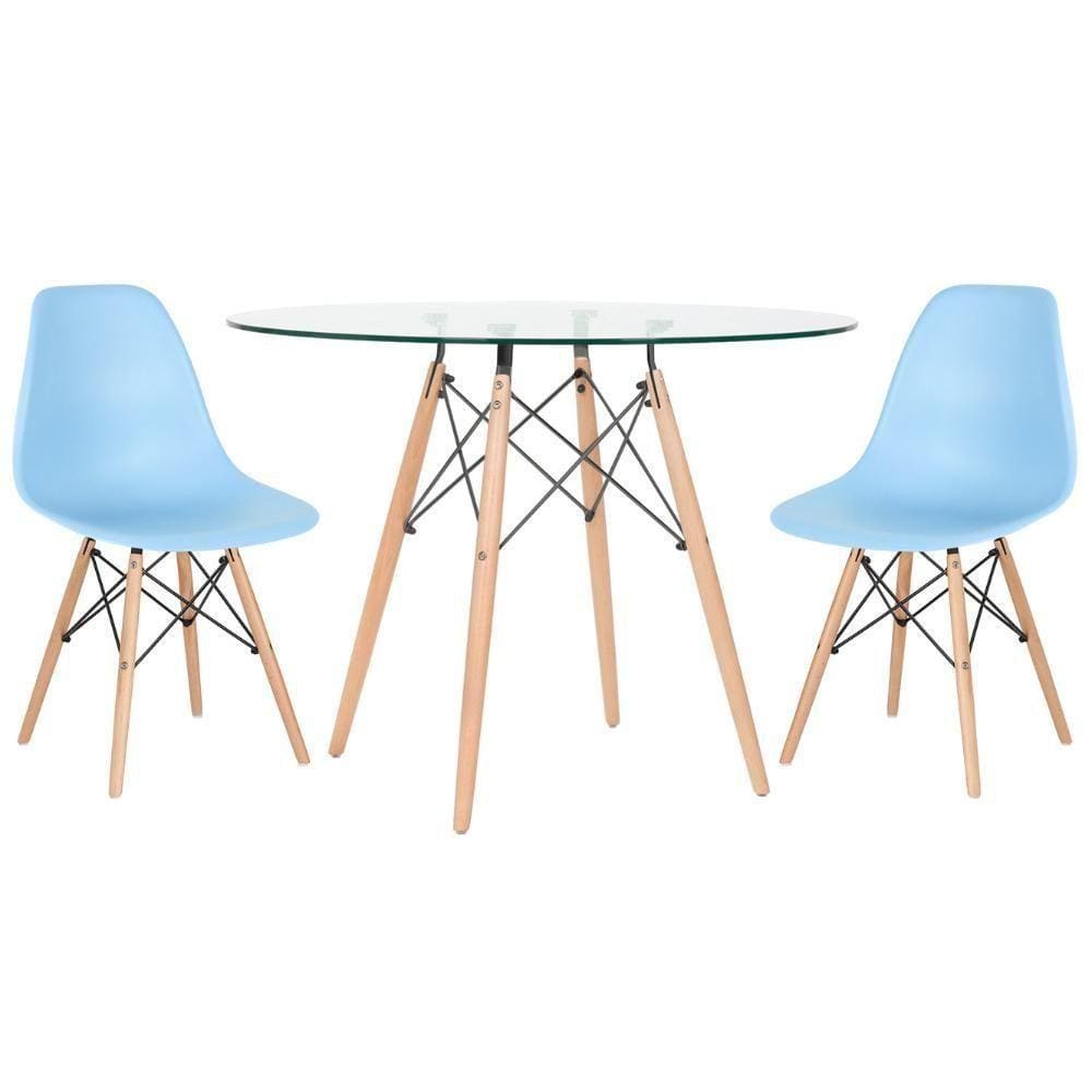 Mesa Redonda Eames 100cm + 2 Cadeiras Azul Claro