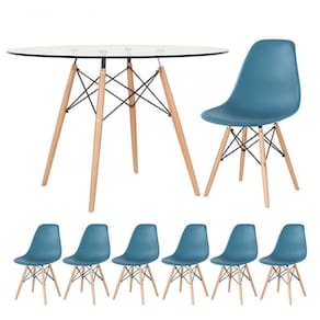 Mesa Redonda Eames 120cm + 6 Cadeiras Turquesa