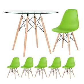 Mesa Redonda Eames 100cm + 5 Cadeiras Verde Claro