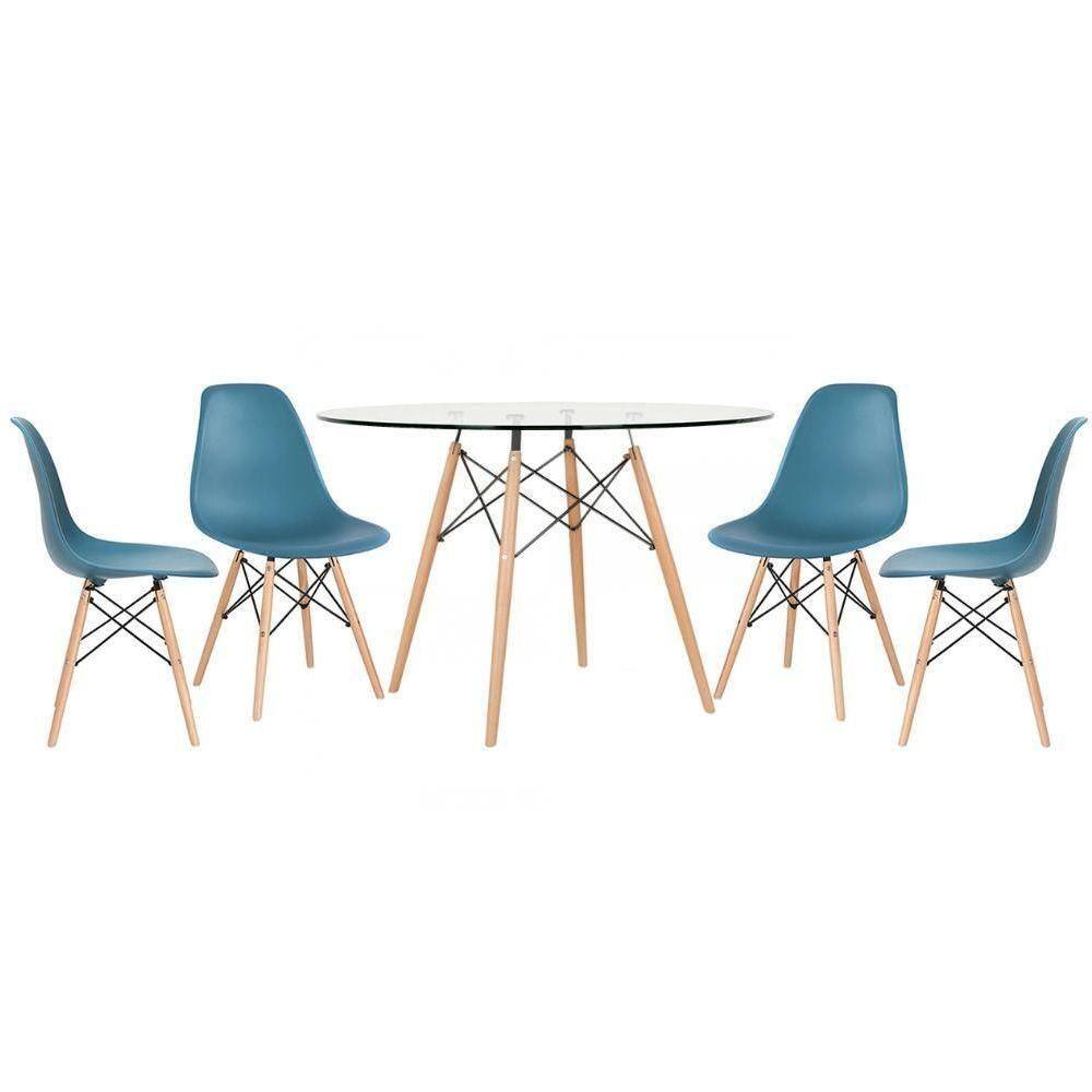 Mesa Redonda Eames 120cm + 4 Cadeiras Turquesa Turquesa