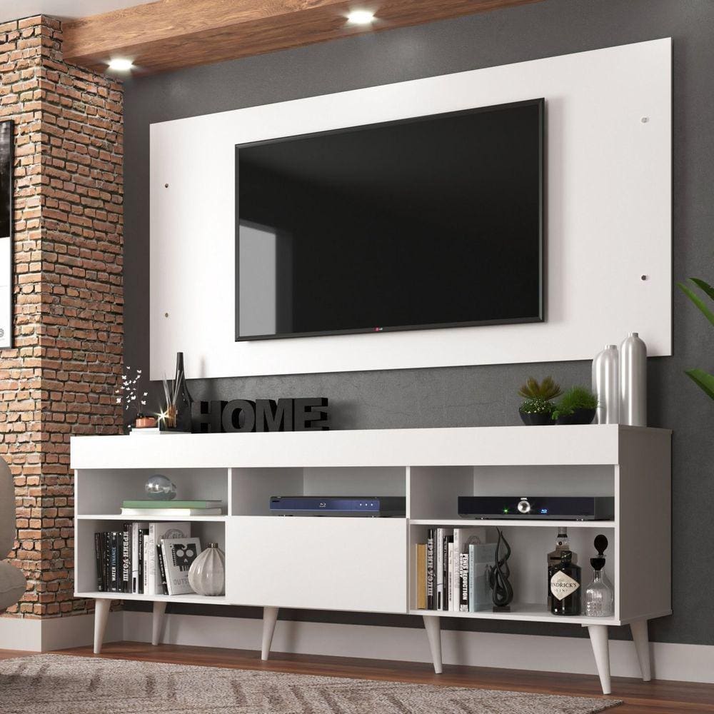 Rack Retrô com Painel para TV até 55 Polegadas e 1 Porta Espresso Móveis Branco