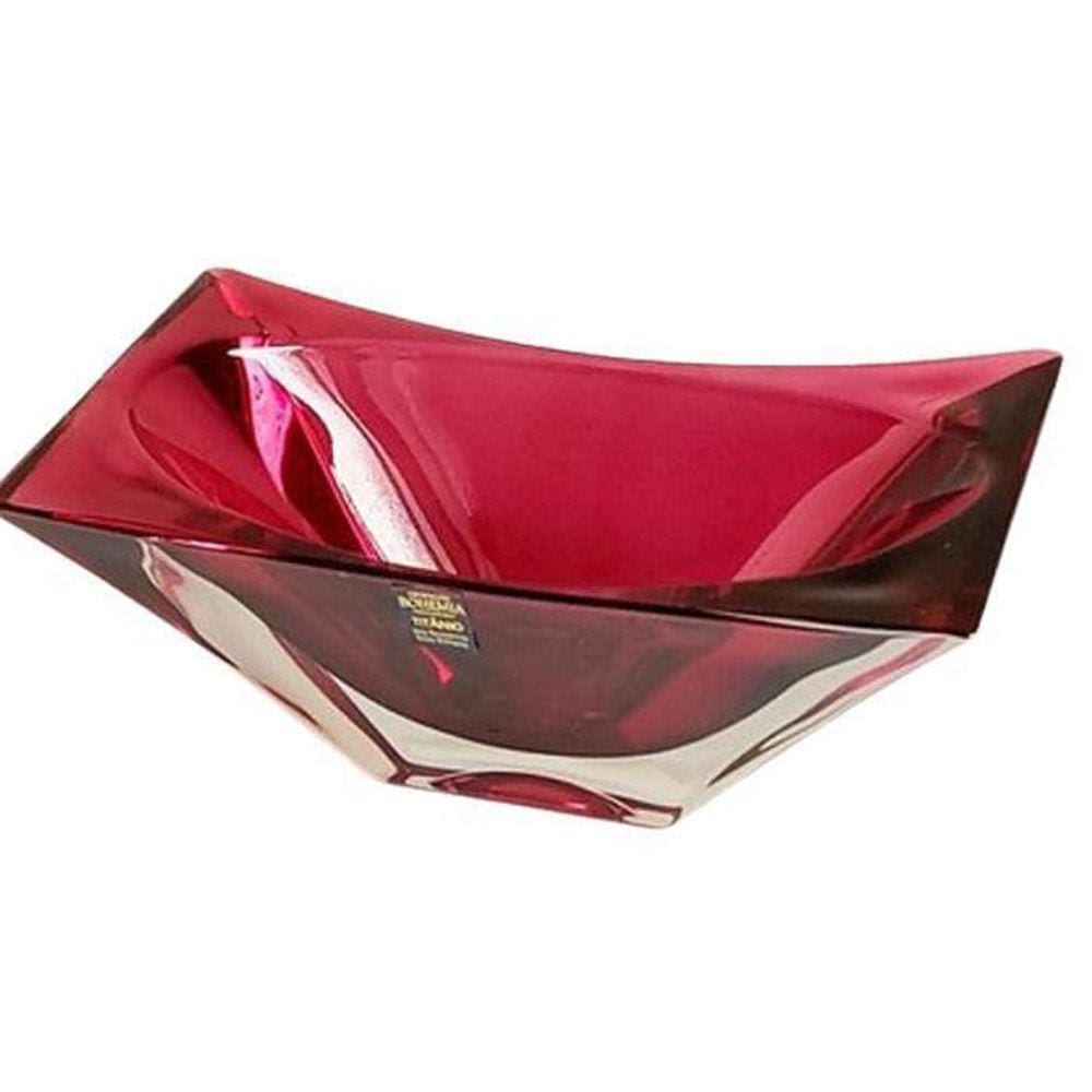 Centro De Mesa Cristal Bohemia Okinawa Cor Violeta Roxo 27Cm
