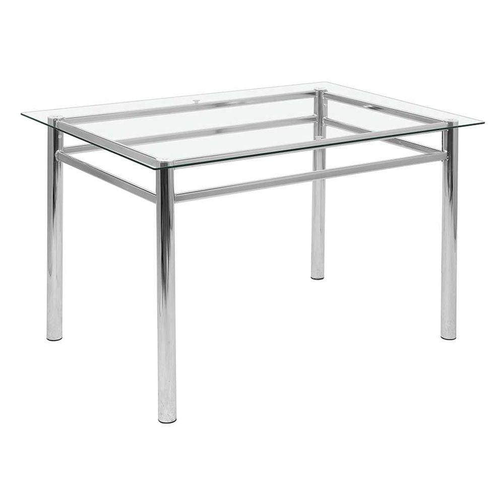 mesa de jantar retangular com tampo de vidro renata cromada 120 cm