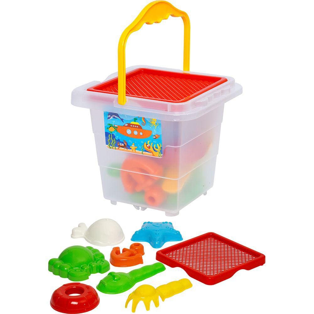Balde De Praia Infantil Com Pa Rastelo Peneira E Moldes Mercotoys