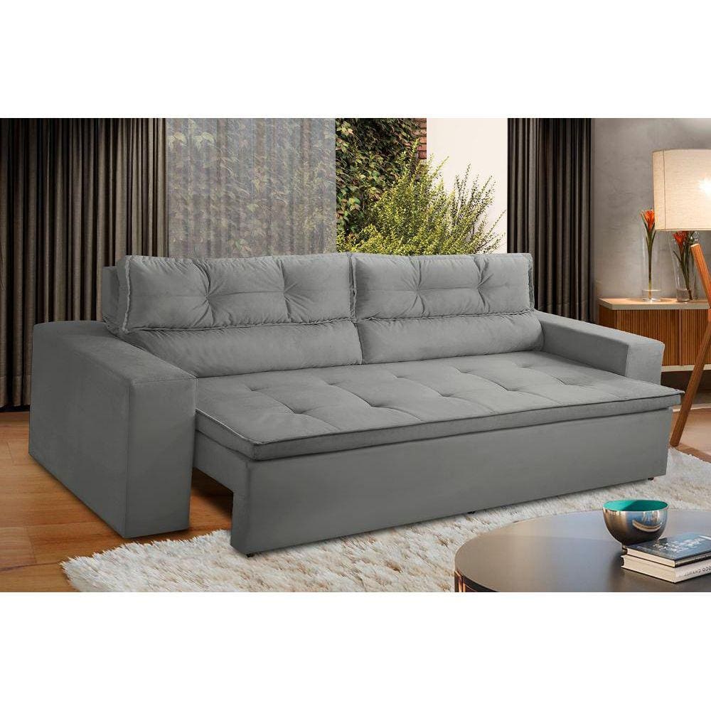 Sofá Retrátil e Reclinável 2 lugares com Molas 1,50m Vegas Suede Cinza Adonai Estofados
