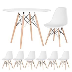 Mesa Redonda Eames 100cm Branco + 6 Cadeiras Branco