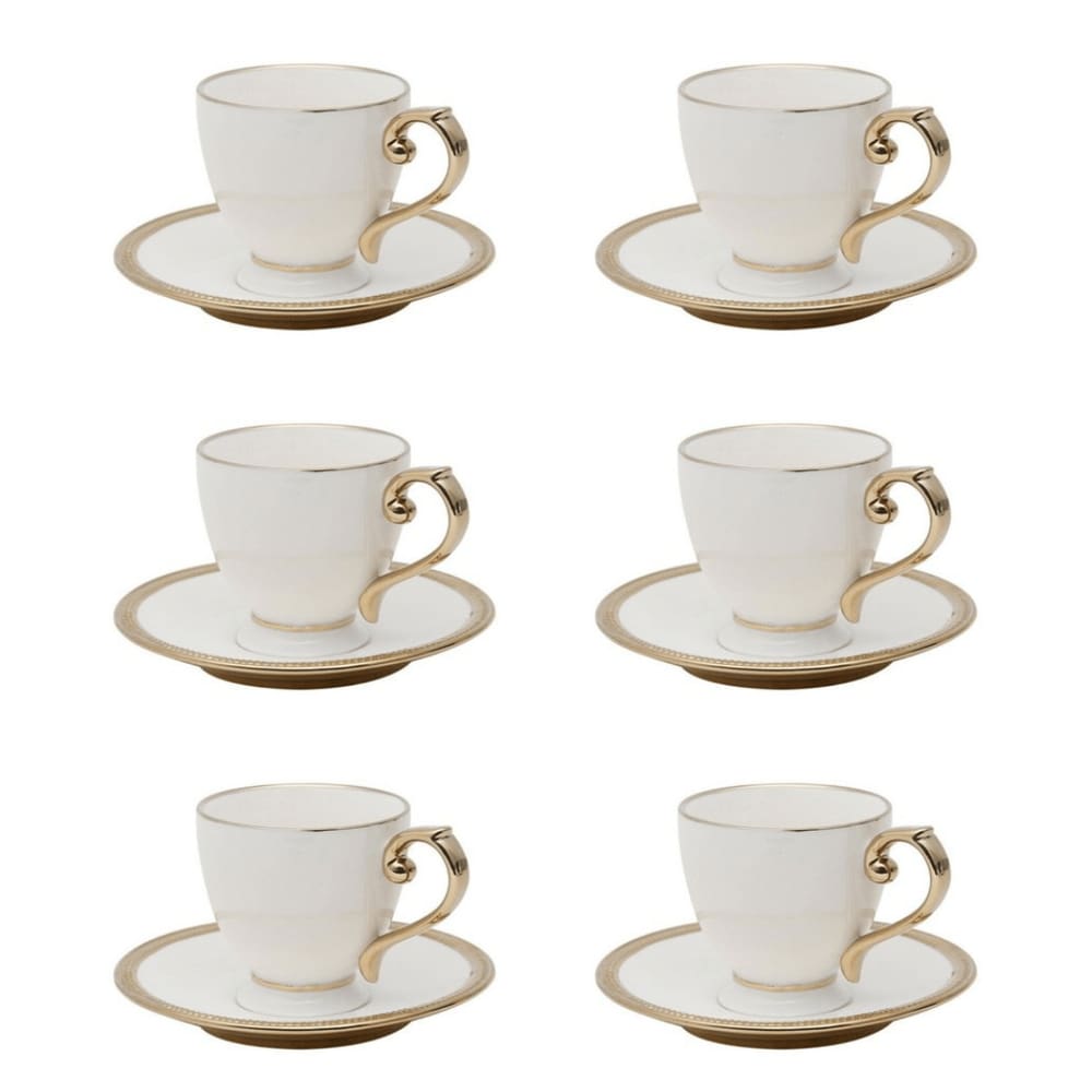 Jogo de Xícaras para Chá com Pires em Porcelana Paddy 06 Pessoas - Branca 200ML - Wolff