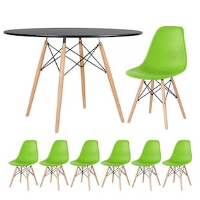 Mesa Redonda Eames 120cm Preto + 6 Cadeiras Verde Claro