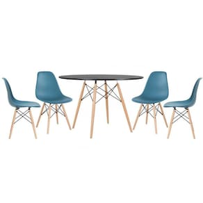 Mesa Redonda Eames 120cm Preto + 4 Cadeiras Turquesa