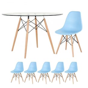 Mesa Redonda Eames 120cm + 5 Cadeiras Azul Claro