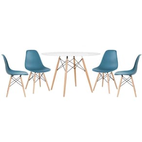 Mesa Redonda Eames 120cm Branco + 4 Cadeiras Turquesa