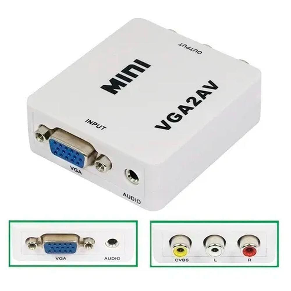 Mini Conversor Adaptador Vga Para Áudio E Vídeo Av Rca Ativo