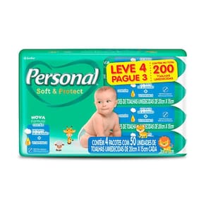 Toalha Umedecida Personal Soft & Protect Leve 4 Pague 3 com 50 Unidades cada