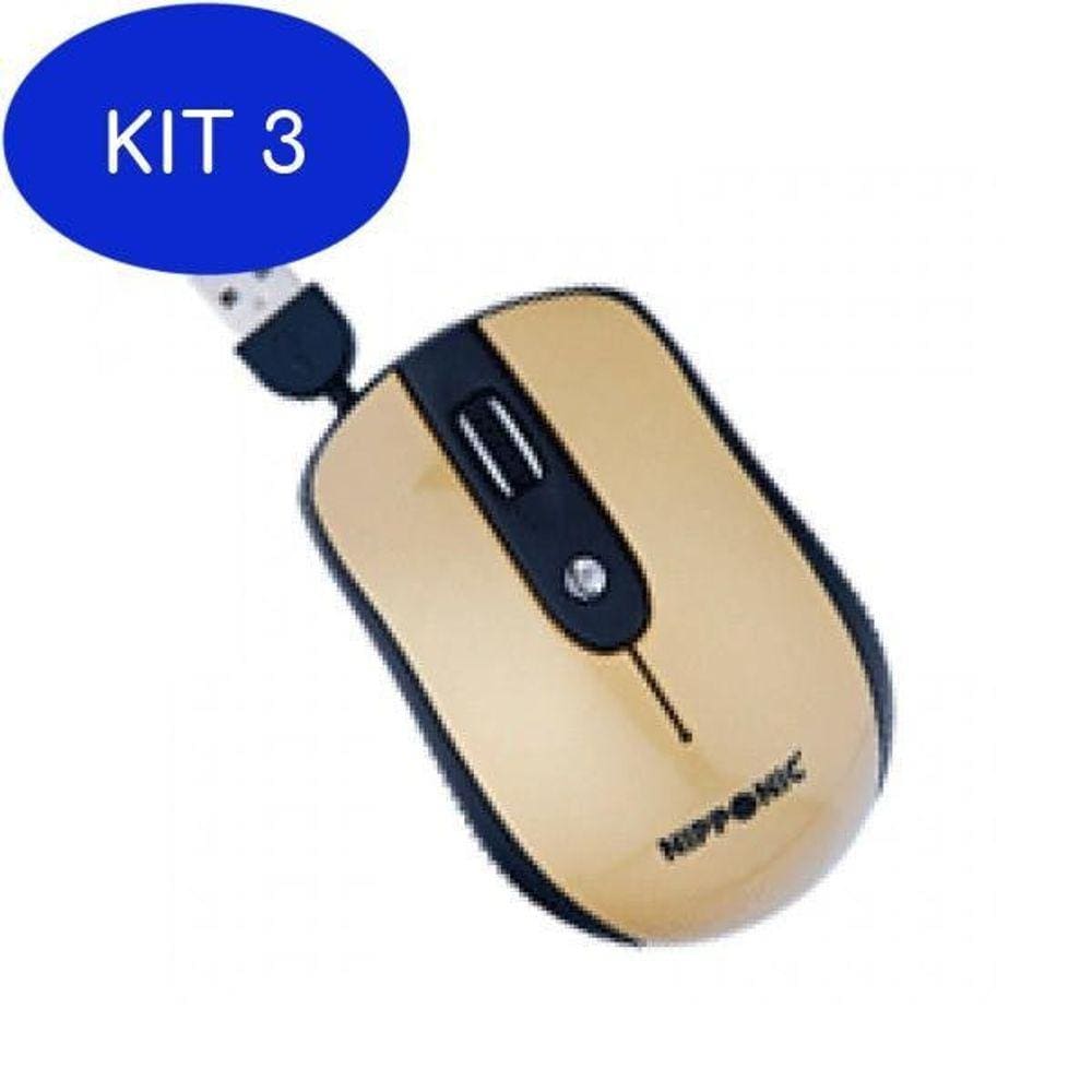 Kit 3 Mouse Optico Nipponic P/Note Ret.Mc319A Usb Ouro